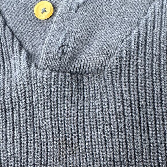 Vintage LL Bean Sweater Men Lg  Blue Chunky Knit 100% Cotton Quarter Button USA - Picture 4 of 9